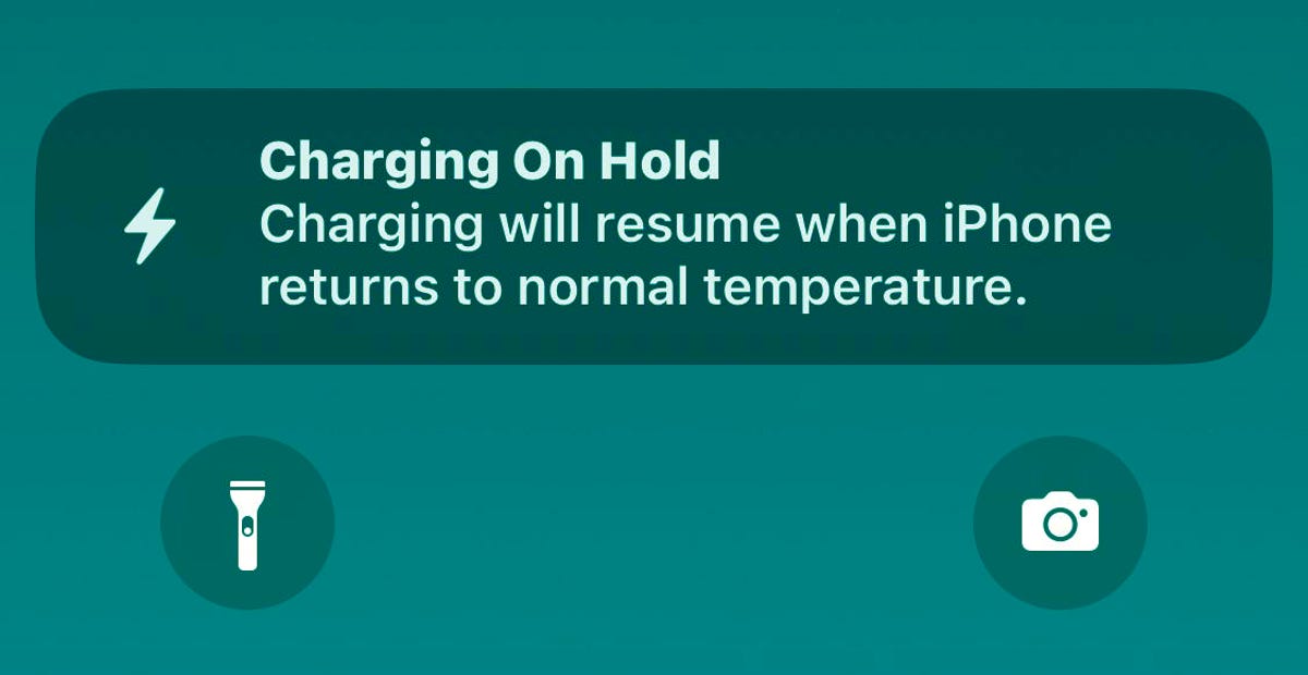 Charging on hold warning on an iPhone